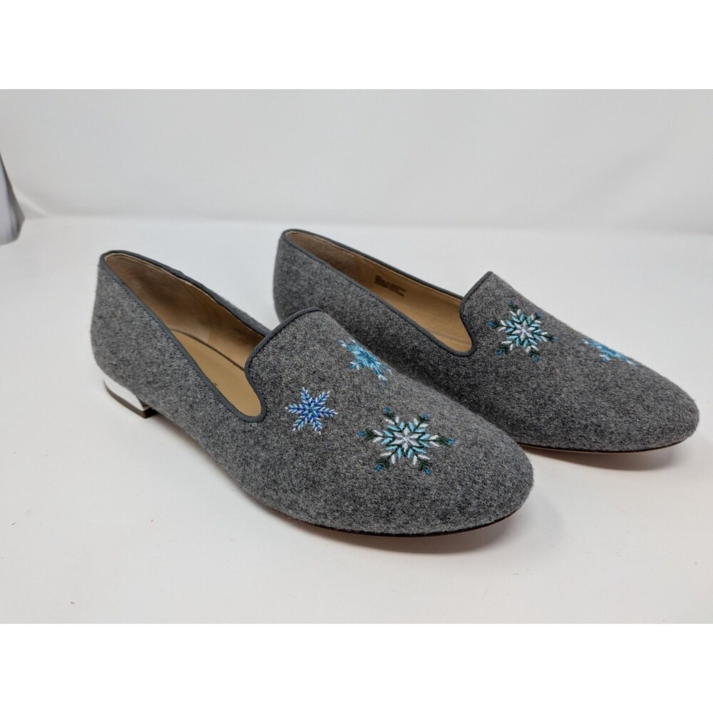 Talbots Ryan Flannel Loafers 7M Gray Snowflake Embroidered Prep Cottagecore - Picture 1 of 10